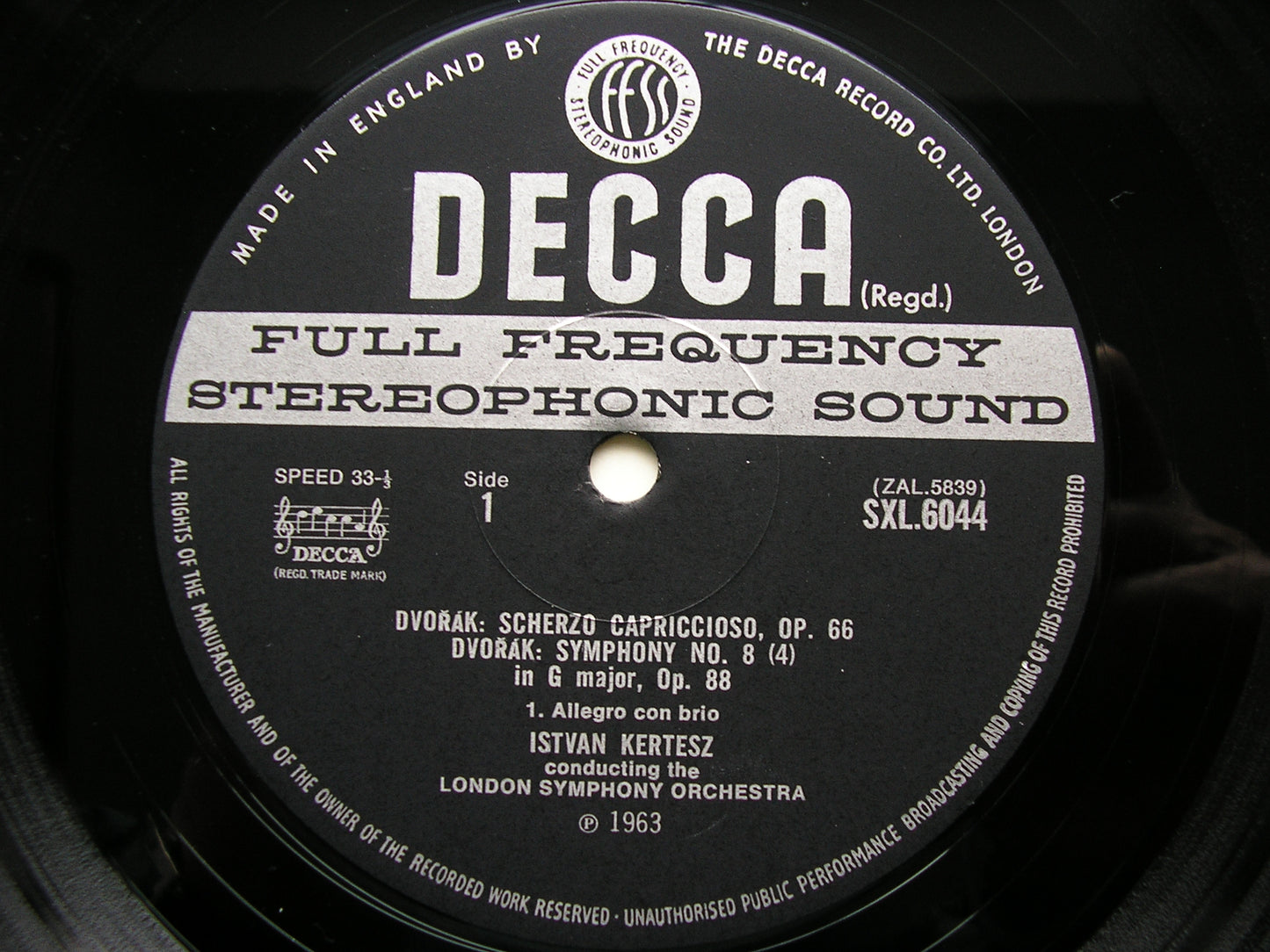 SXL 6044  DVORAK: SYMPHONY No. 8 / SCHERZO CAPRICCIOSO     KERTESZ / LONDON SYMPHONY     ED3