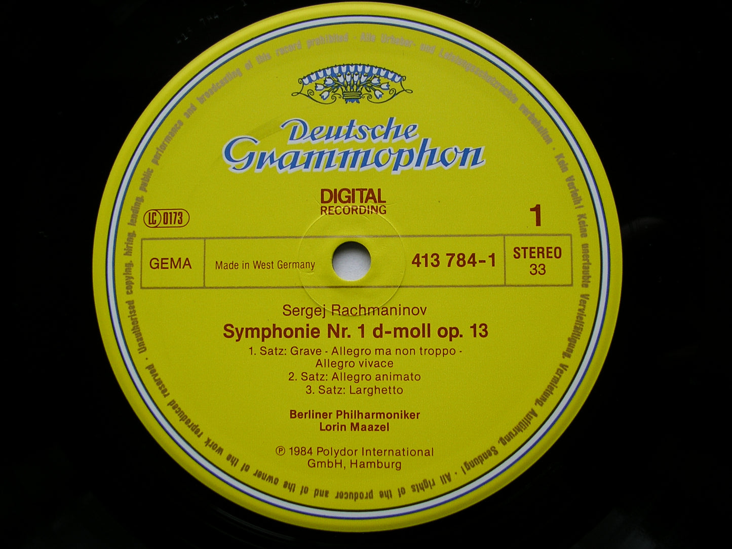 RACHMANINOV: SYMPHONY No. 1        MAAZEL / BERLIN PHILHARMONIC     413 784