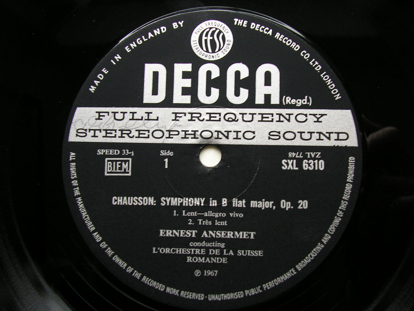 SXL 6310  CHAUSSON: SYMPHONY in B  / FRANCK: LES EOLIDES      ANSERMET / SUISSE ROMANDE    ED3