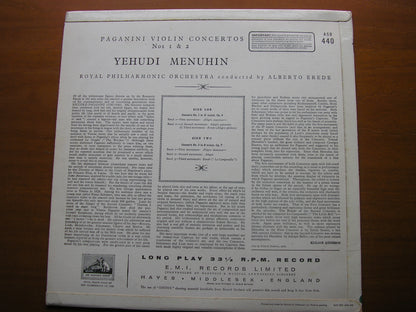 PAGANINI: VIOLIN CONCERTOS Nos. 1 & 2 YEHUDI MENUHIN / ROYAL PHILHARMONIC ORCHESTRA / ALBERTO EREDE ASD 440