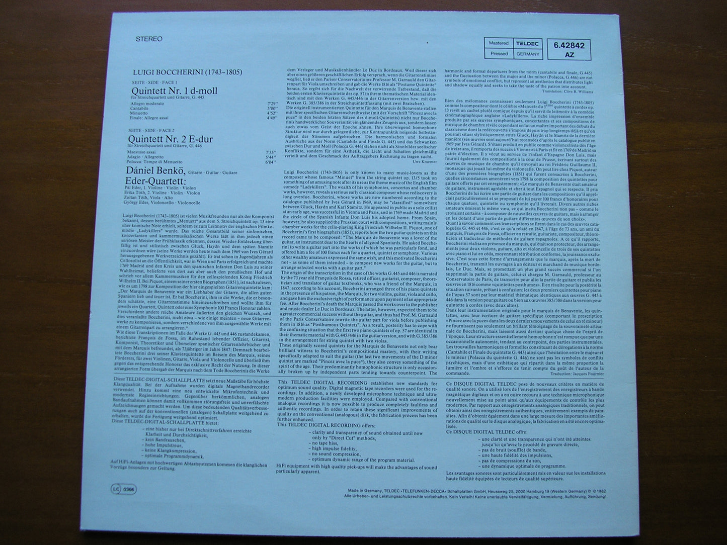 BOCCHERINI: GUITAR QUINTETS Nos. 1 & 2      BENKO / EDER QUARTET     6.42842