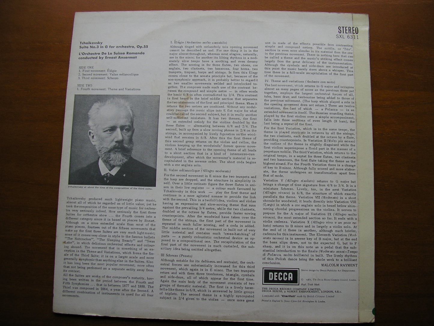 SXL 6311  TCHAIKOVSKY:  SUITE No. 3  Op. 55      RICCI / SUISSE ROMANDE / ANSERMET    ED2