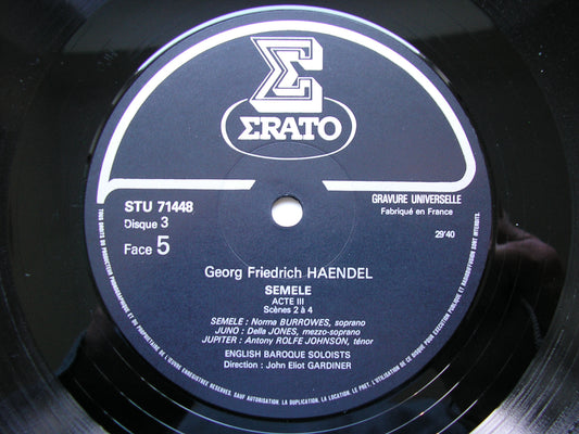 HANDEL: SEMELE   (1744)     SOLOISTS / MONTEVERDI CHOIR / ENGLISH BAROQUE SOLOISTS / GARDINER    3LP     STU 714453