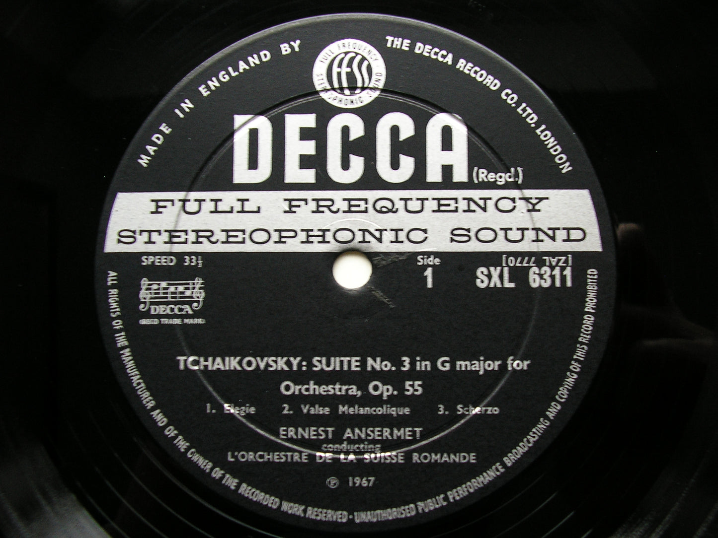 SXL 6311  TCHAIKOVSKY:  SUITE No. 3  Op. 55      RICCI / SUISSE ROMANDE / ANSERMET    ED2