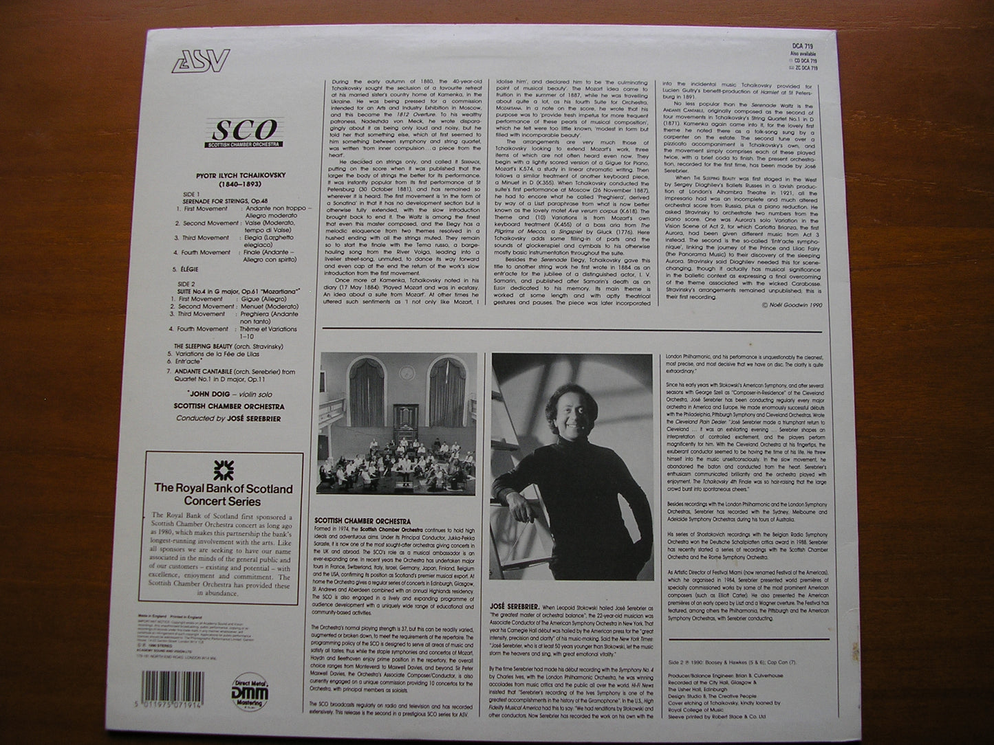 TCHAIKOVSKY: SERENADE FOR STRINGS / SUITE No. 4 'Mozartiana' / ELEGY      SEREBRIER / SCOTTISH CHAMBER ORCHESTRA   DCA 719