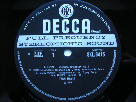 SXL 6415 A PIANO RECITAL BY IVAN DAVIS: LISZT / CHOPIN / MOSZKOWSKI / SCHUMANN / RIMSKY-KORSAKOV      ED3
