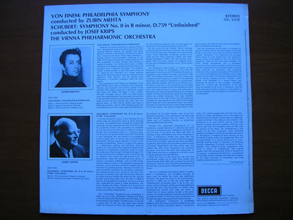 SXL 6418 VON EINEM: PHILADELPHIA SYMPHONY* / SCHUBERT: SYMPHONY No. 8      VIENNA PHILHARMONIC / MEHTA* / KRIPS      ED3