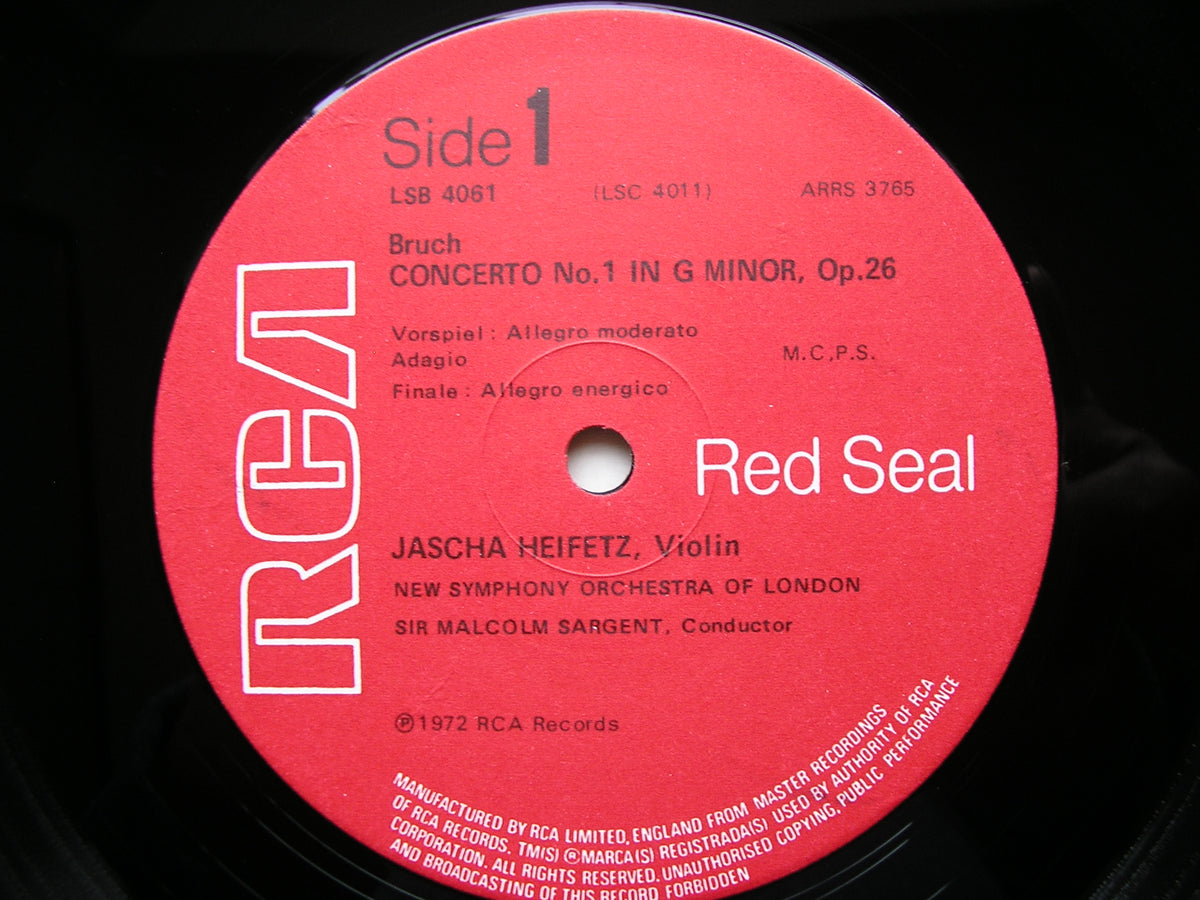BRUCH: VIOLIN CONCERTO No. 1 / GLAZOUNOV: VIOLIN CONCERTO      HEIFETZ / NSOL / SARGENT / HENDL      LSB 4061