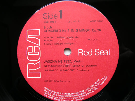 BRUCH: VIOLIN CONCERTO No. 1 / GLAZOUNOV: VIOLIN CONCERTO      HEIFETZ / NSOL / SARGENT / HENDL      LSB 4061