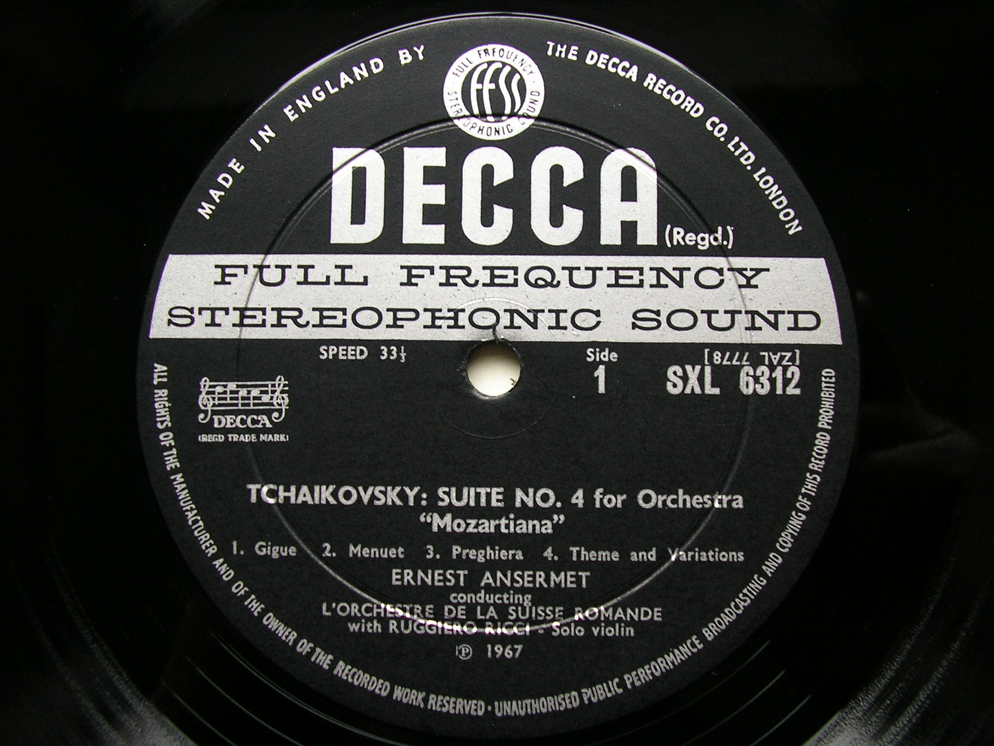 SXL 6312  TCHAIKOVSKY: SUITE No. 4  'Mozartiana'  / RESPIGHI:  'Rossiniana'      RICCI / SUISSE ROMANDE / ANSERMET    ED2