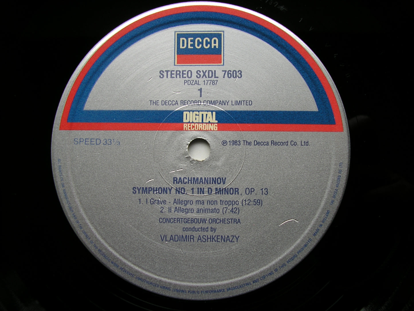 RACHMANINOV: SYMPHONY No. 1       ASHKENAZY / CONCERTGEBOUW ORCHESTRA    SXDL 7603