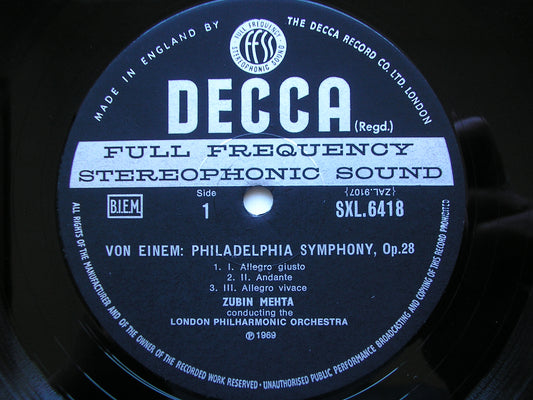 SXL 6418 VON EINEM: PHILADELPHIA SYMPHONY* / SCHUBERT: SYMPHONY No. 8      VIENNA PHILHARMONIC / MEHTA* / KRIPS      ED3