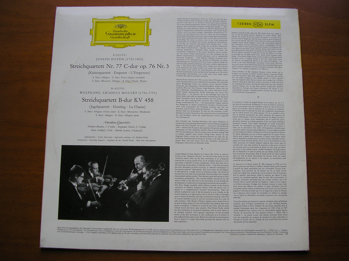 HAYDN: STRING QUARTET No. 77 'Emperor' / MOZART: QUARTET K458      AMADEUS QUARTET     138 886