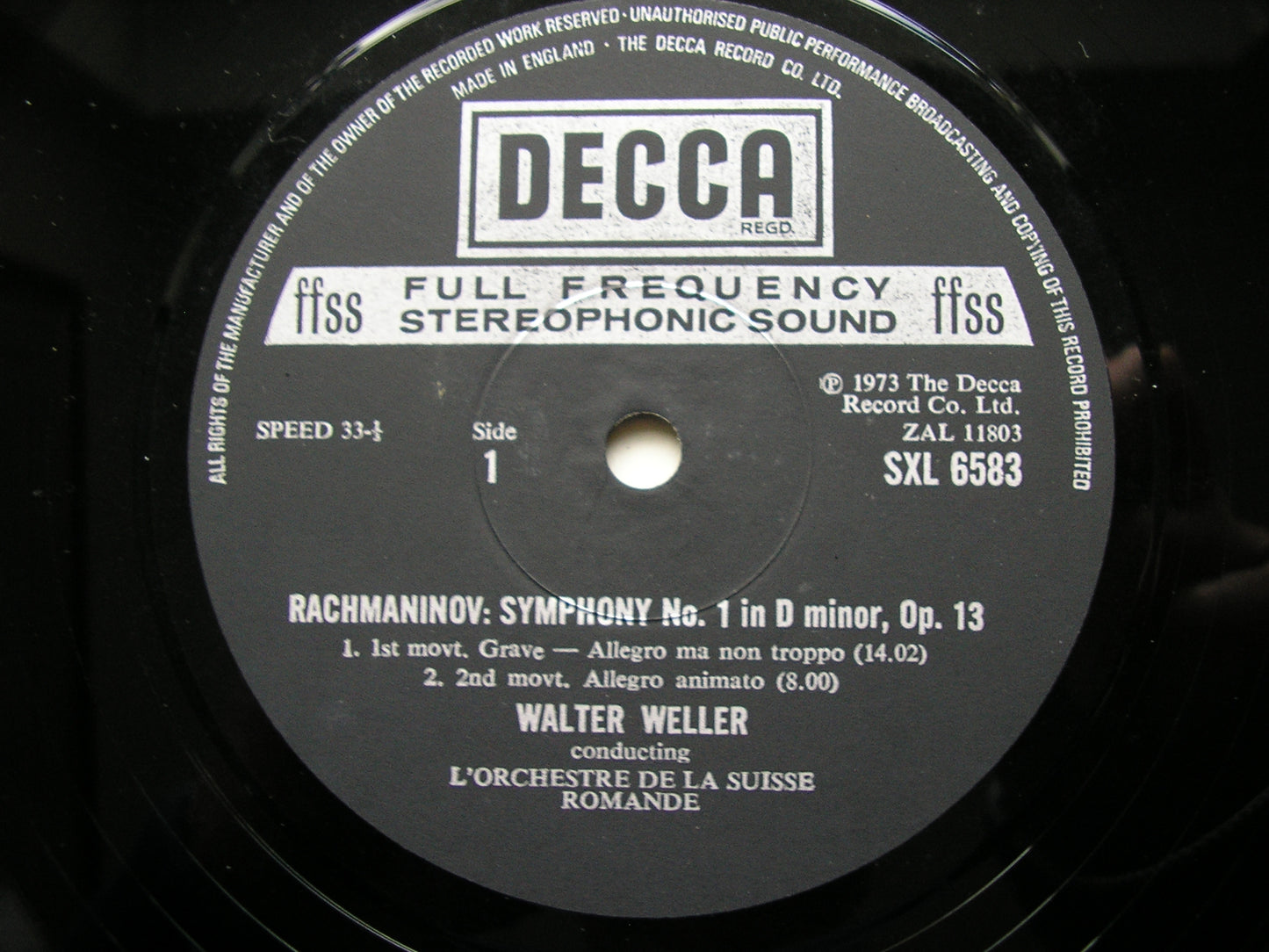 RACHMANINOV: SYMPHONY No. 1        WELLER / SUISSE ROMANDE     SXL 6583