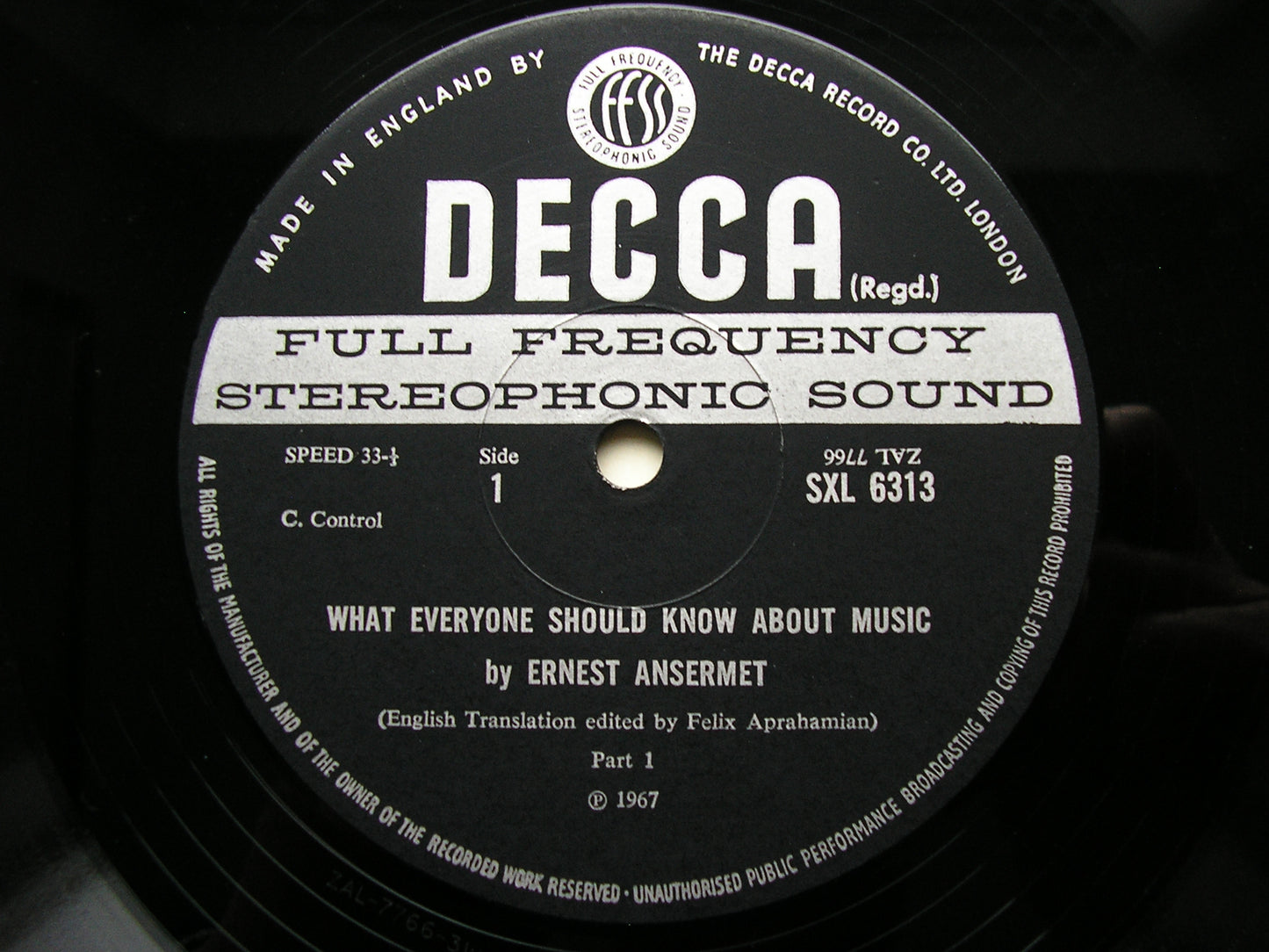 SXL 6313  WHAT EVERYONE SHOULD KNOW ABOUT MUSIC    ILLUSTRATED TALK BY ERNEST ANSERMET    ED3