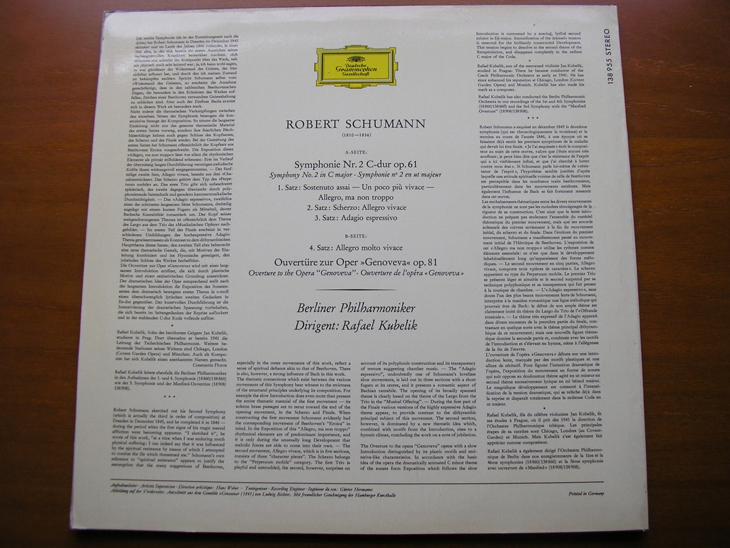 SCHUMANN: SYMPHONY No. 2 / GENOVEVA OVERTURE       KUBELIK / BERLIN PHILHARMONIC    138 955