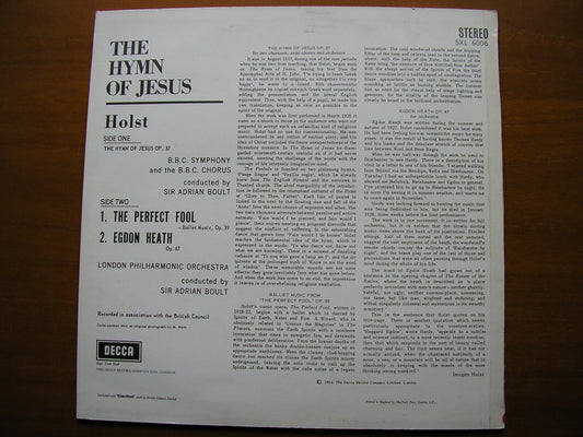 SXL 6006  HOLST: THE HYMN OF JESUS / EGDON HEATH / THE PERFECT FOOL     BOULT / LONDON PHILHARMONIC    ED3