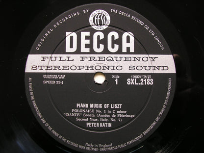 LISZT: PIANO MUSIC     PETER KATIN     SXL 2183