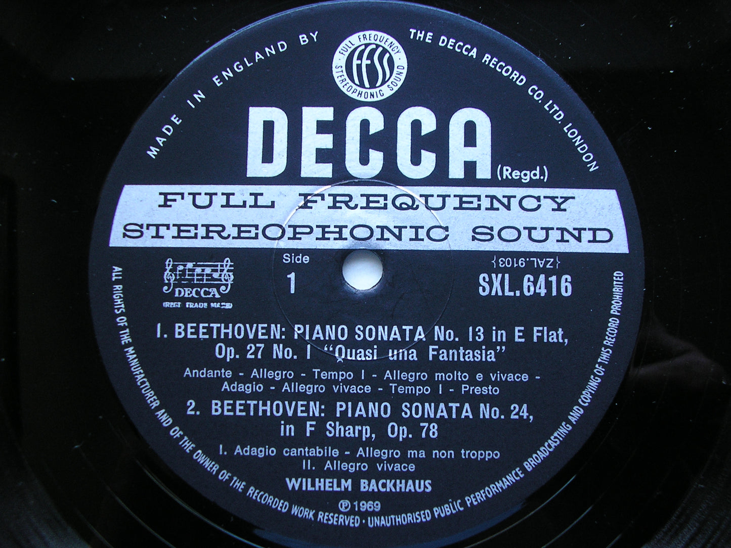 SXL 6416 BEETHOVEN:PIANO SONATAS Nos. 3 / 13 / 24      WILHELM BACKHAUS      ED3