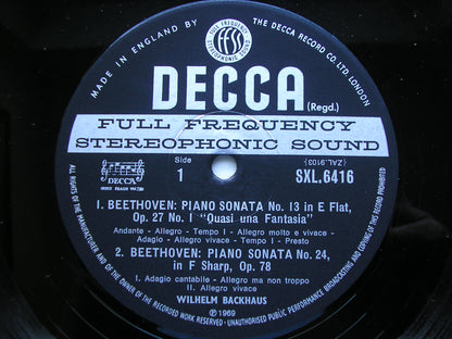 SXL 6416 BEETHOVEN:PIANO SONATAS Nos. 3 / 13 / 24      WILHELM BACKHAUS      ED3