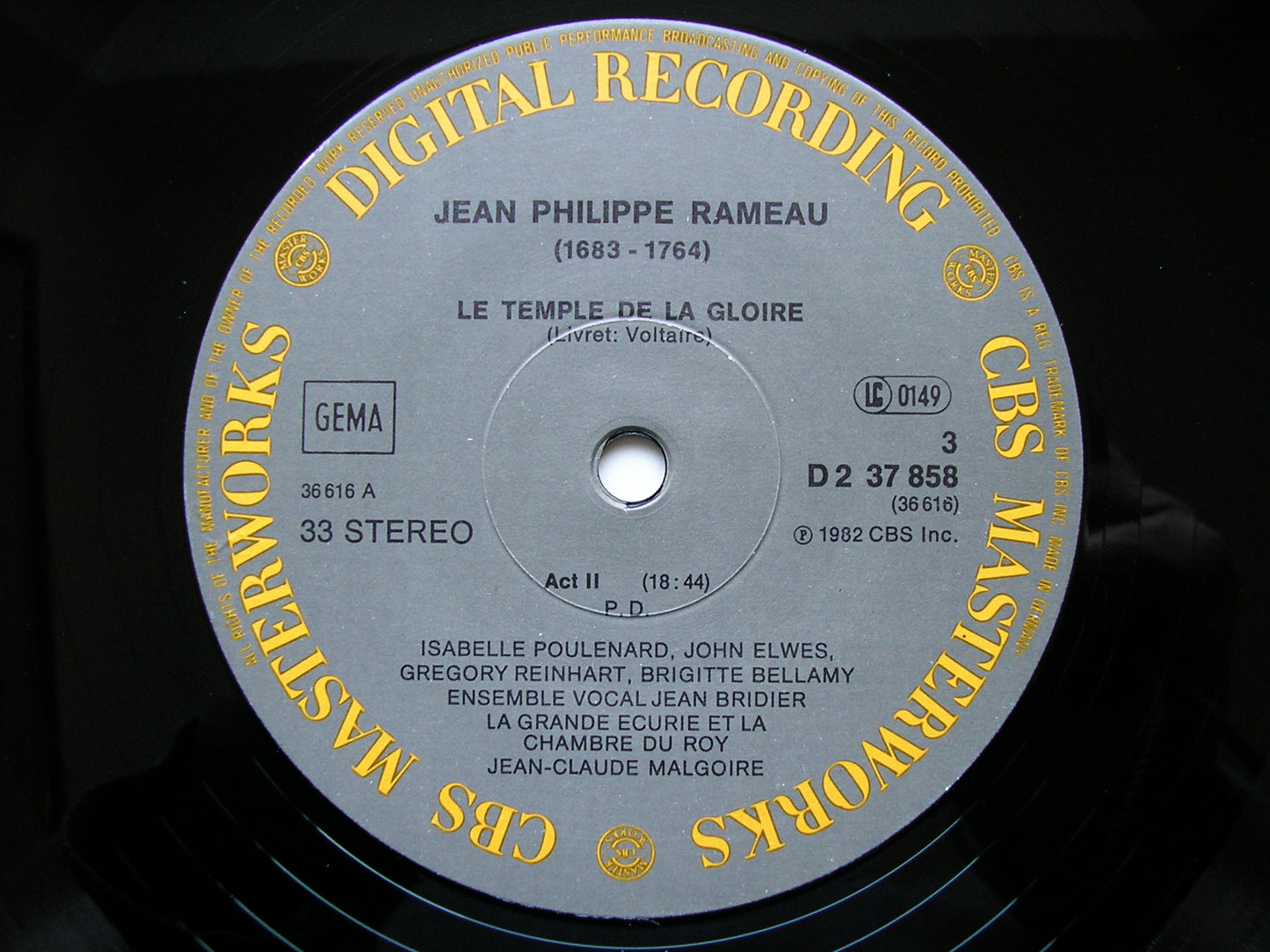 RAMEAU: LE TEMPLE DE LA GLOIRE (1745)   SOLOISTS / LA GRANDE ECURIE ET LA CHAMBRE DU ROY / MALGOIRE    2LP   D2 37858