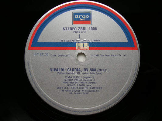 VIVALDI: GLORIAS  RV 588 & RV 589           SOLOISTS / CHOIR OF ST JOHN'S COLLEGE / THE WREN ORCHESTRA     ZRDL 1006