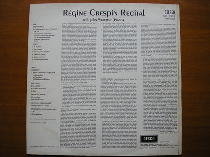 REGINE CRESPIN SONG RECITAL: POULENC / DEBUSSY / WOLF / SCHUMANN        CRESPIN / WUSTMAN      SXL 6333