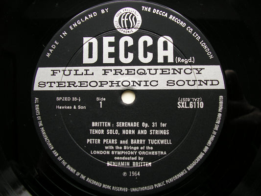 SXL 6110  BRITTEN: SERENADE / YOUNG PERSON'S GUIDE TO THE ORCHESTRA   PEARS / TUCKWELL / LSO / BRITTEN    ED2