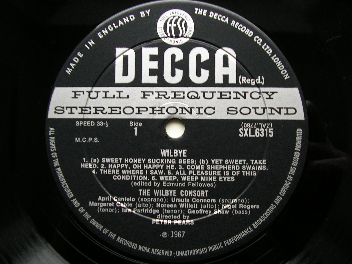 SXL 6315  WILBYE: MADRIGALS (1609)     THE WILBYE CONSORT / PEARS    ED2