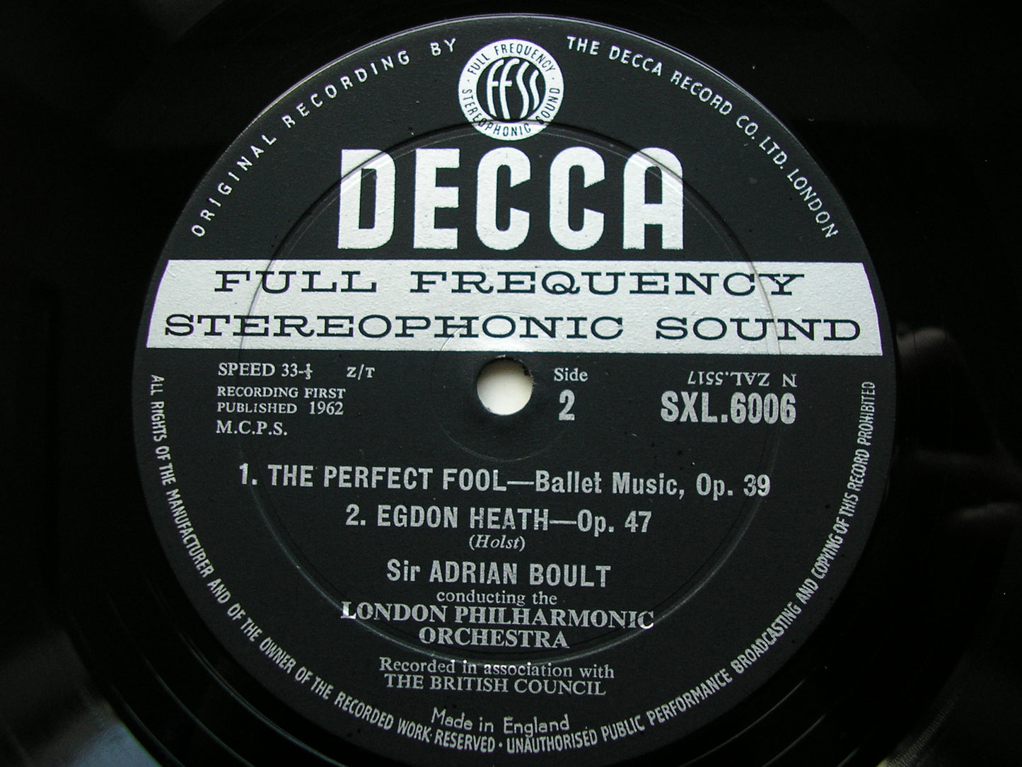 SXL 6006  HOLST: HYMN OF JESUS / EGDON HEATH / THE PERFECT FOOL     BOULT / LONDON PHILHARMONIC     ED 1