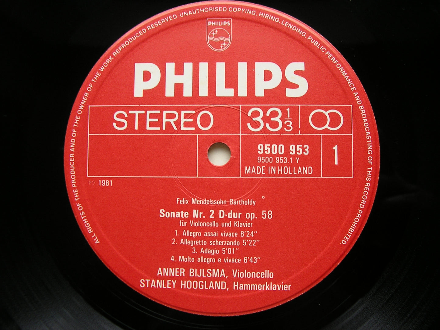 MENDELSSOHN: TWO SONATAS FOR CELLO & PIANO     ANNER BIJLSMA / STANLEY HOOGLAND     9500 953