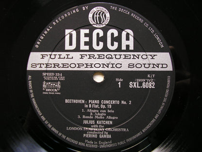 BEETHOVEN: PIANO CONCERTOS Nos. 2 & 4      KATCHEN / LONDON SYMPHONY / GAMBA    SXL 6082