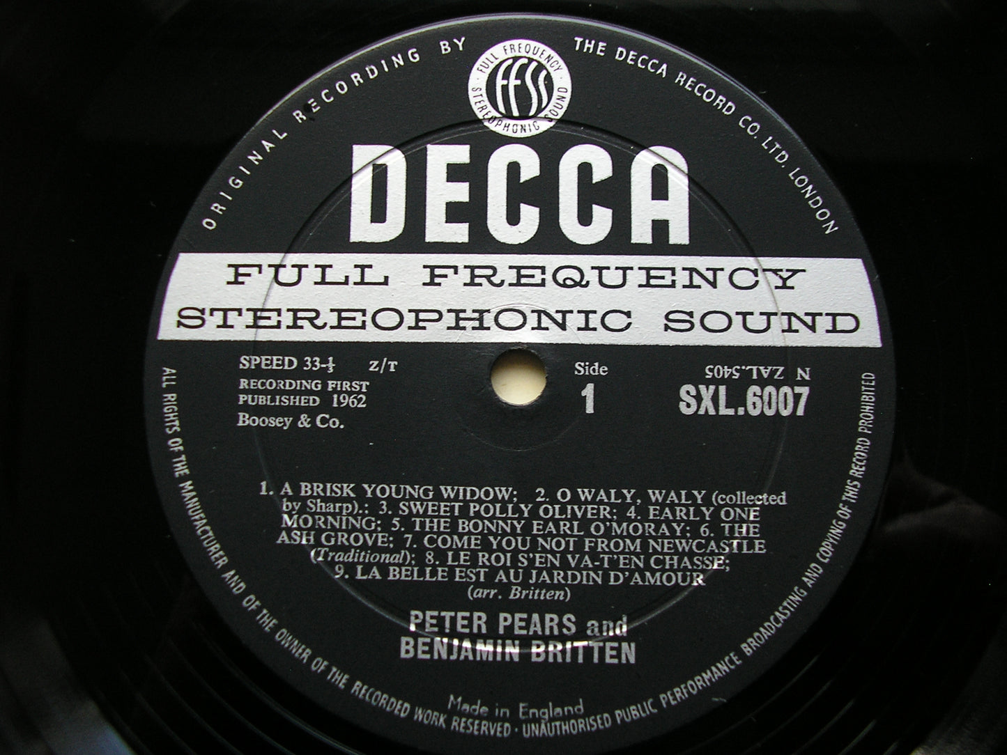SXL 6007  FOLK SONGS    PETER PEARS & BENJAMIN BRITTEN     ED 1
