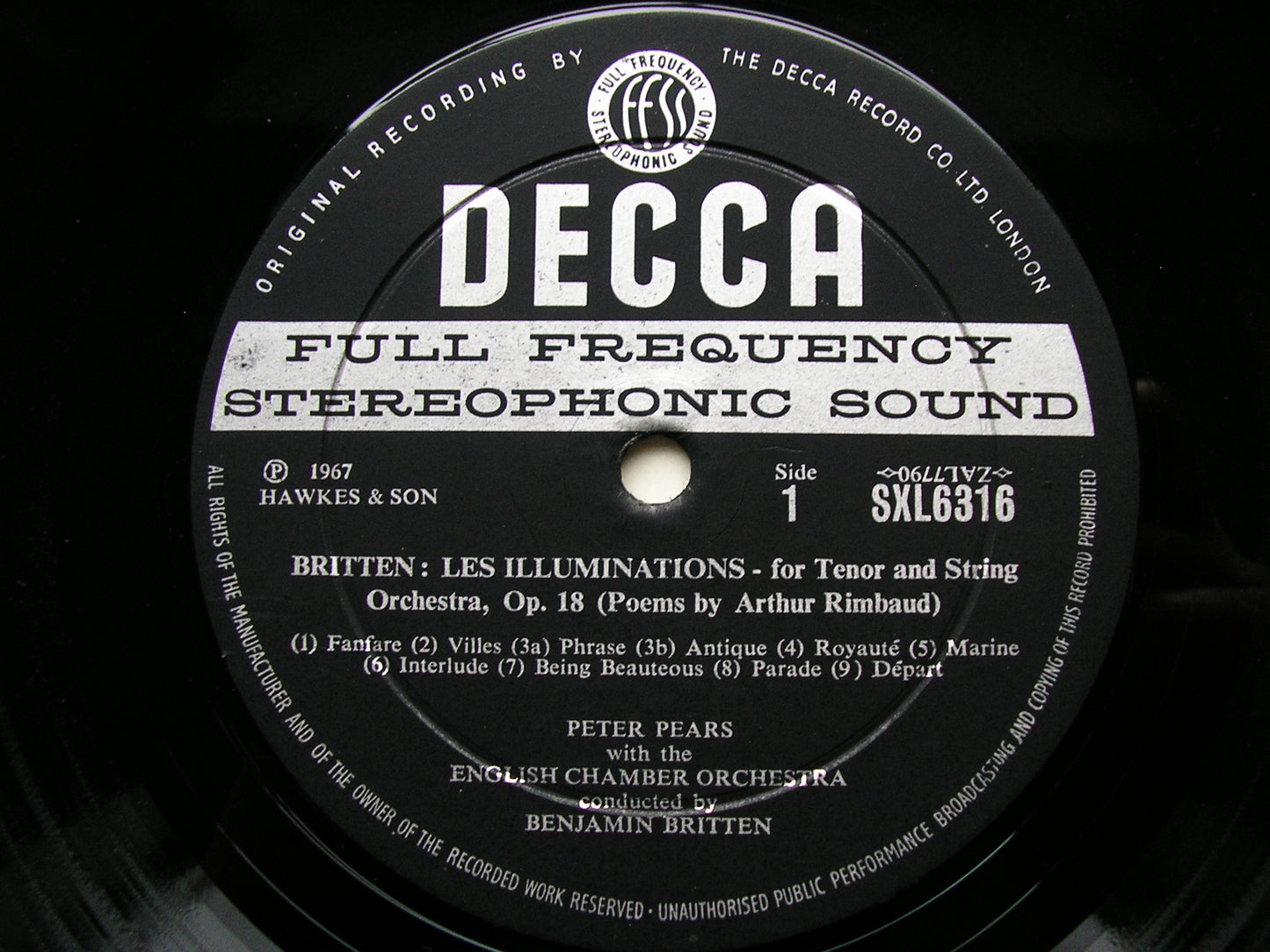 SXL 6316  BRITTEN: LES ILLUMINATIONS / BRIDGE VARIATIONS    PEARS / ENGLISH CHAMBER ORCHESTRA / BRITTEN    ED1