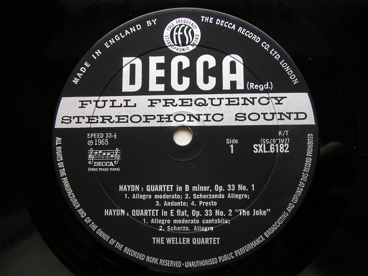 HAYDN: STRING QUARTETS Op. 33  Nos. 1 / 2 / 3        WELLER QUARTET       SXL 6182
