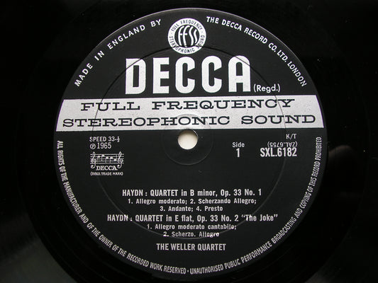 HAYDN: STRING QUARTETS Op. 33  Nos. 1 / 2 / 3        WELLER QUARTET       SXL 6182