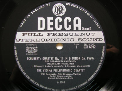SCHUBERT: QUARTET IN D 'Death & The Maiden' / QUARTET in E     VIENNA PHILHARMONIC QUARTET     SXL 6092