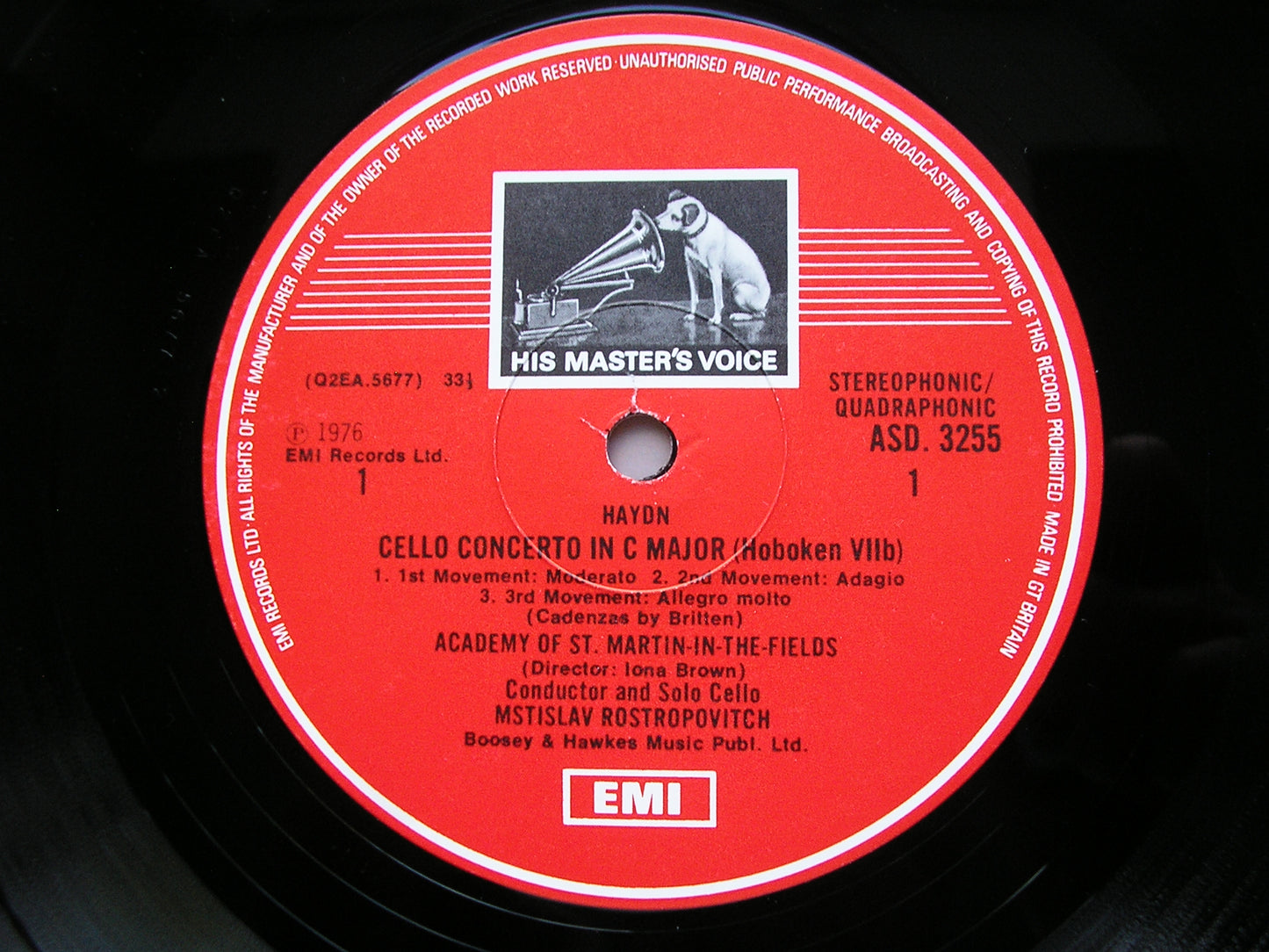 HAYDN: CELLO CONCERTOS in C  &  D      ROSTROPOVICH / ASMIF / BROWN     ASD 3255