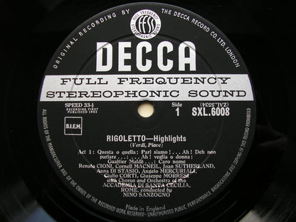 SXL 6008  VERDI: RIGOLETTO    highlights    MACNEIL / SUTHERLAND / CIONI / SANTA CECILIA / SANZOGNO     ED 1          IA ROME /