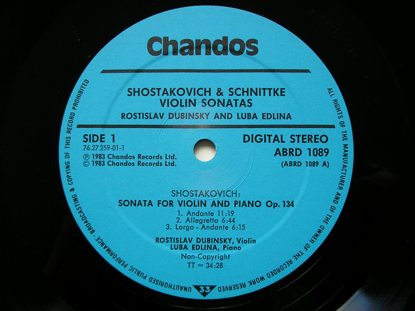 SHOSTAKOVICH: VIOLIN SONATA Op. 134 / SCHNITTKE: VIOLIN SONATA No. 1 / SONATA      EDLINA / DUBINSKY     ABRD 1089