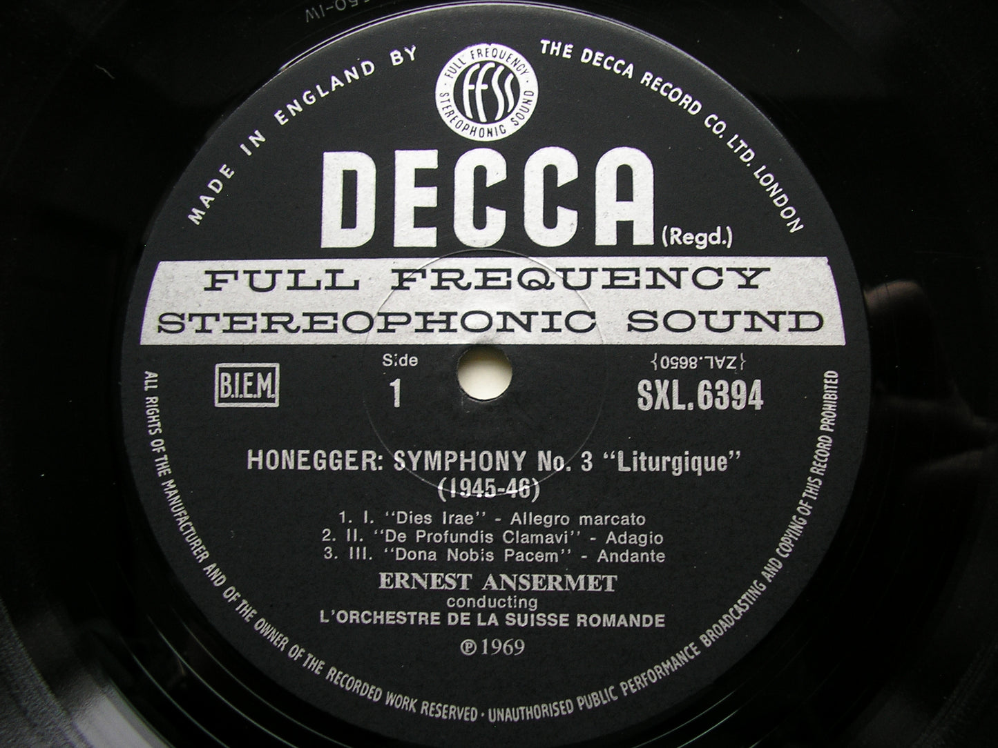 SXL 6394  HONEGGER: SYMPHONIES Nos. 3 & 4     ANSERMET / SUISSE ROMANDE   ED3