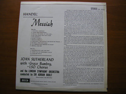 SXL 6010  HANDEL: MESSIAH   highlights      SUTHERLAND / BUMBRY / LONDON SYMPHONY / BOULT     ED 1