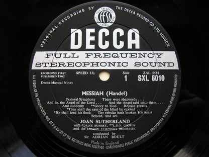 SXL 6010  HANDEL: MESSIAH   highlights      SUTHERLAND / BUMBRY / LONDON SYMPHONY / BOULT     ED 1