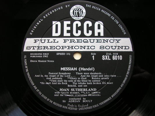 SXL 6010  HANDEL: MESSIAH   highlights      SUTHERLAND / BUMBRY / LONDON SYMPHONY / BOULT     ED 1