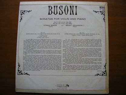 BUSONI: TWO SONATAS FOR VIOLIN & PIANO    HYMAN BRESS / BENGT JOHNSSON     OL 296