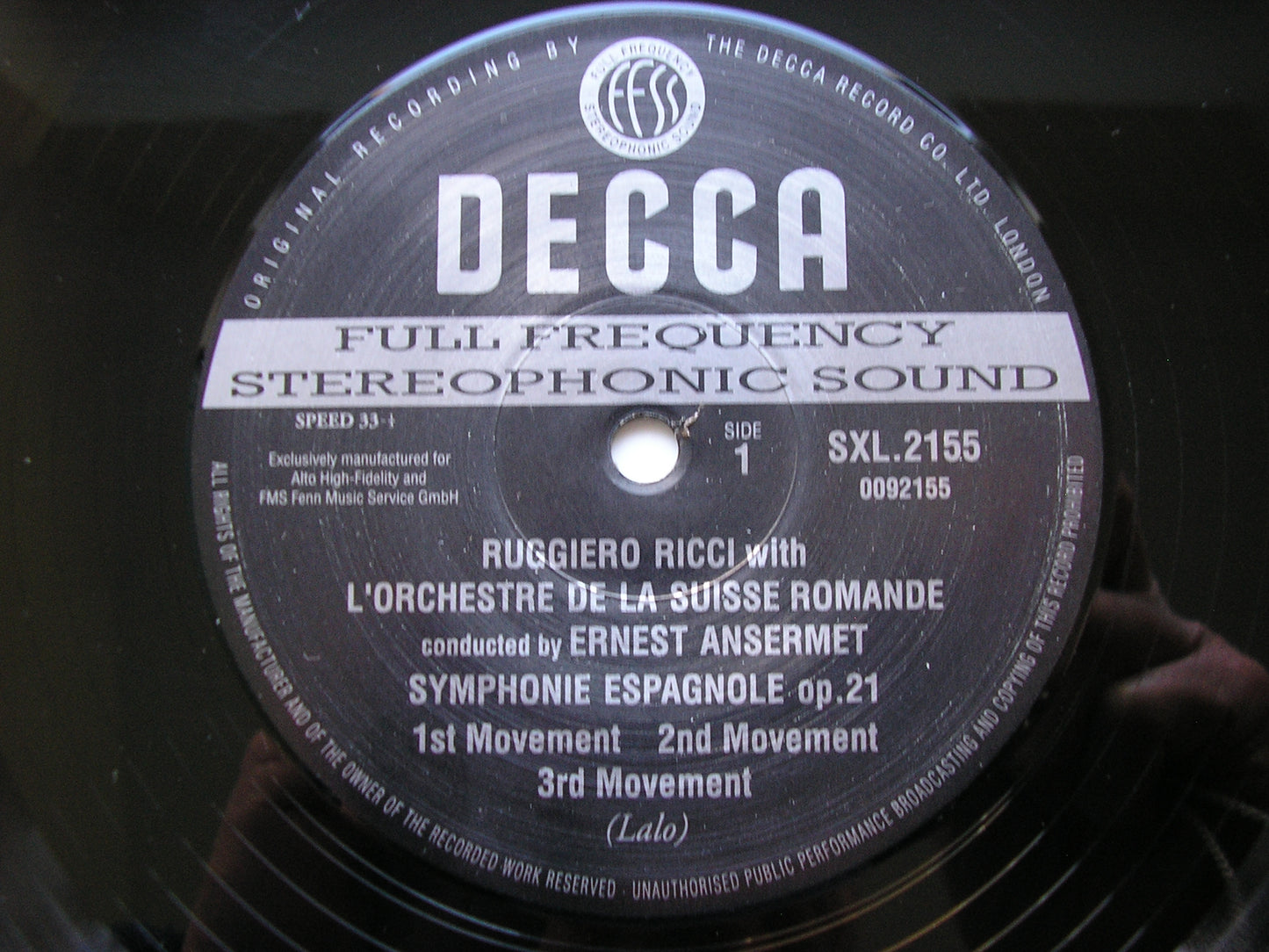 LALO: SYMPHONIE ESPAGNOLE / RAVEL: TZIGANE     RICCI / SUISSE ROMANDE / ANSERMET     SXL 2155