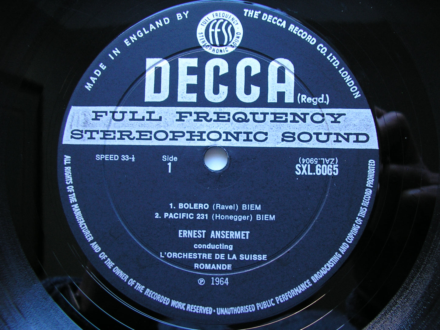 SXL 6065  RAVEL / HONEGGER / DUKAS: ORCHESTRAL WORKS     ANSERMET /SUISSE ROMANDE    ED2