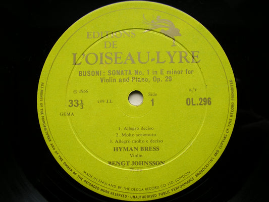 BUSONI: TWO SONATAS FOR VIOLIN & PIANO    HYMAN BRESS / BENGT JOHNSSON     OL 296