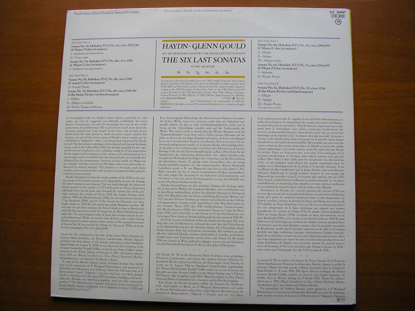 HAYDN: THE LAST SIX PIANO SONATAS     GLENN GOULD    2LP      D2 36947