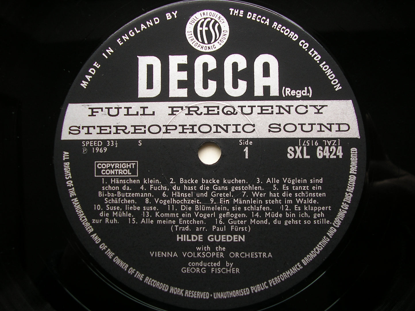 SXL 6424 CHILDREN'S SONGS FROM MANY LANDS    HILDE GUEDEN / VIENNA VOLKSOPER ORCHESTRA / FISCHER     ED3